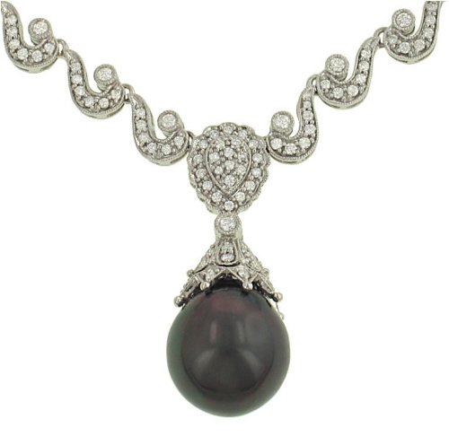 Diamond Necklace with Tahitian Pearl Pendant 1.87cttw