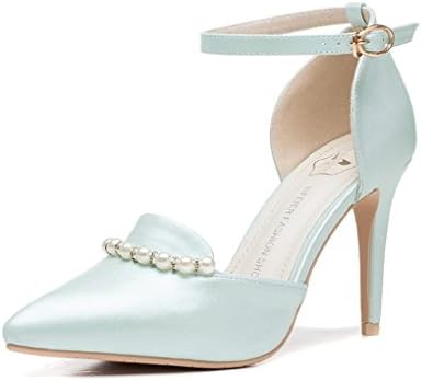 Queen Bootie Women's Extreme High Fashion Pearl Closed Pointed Toe Anti-slip Rubber Comfort Sexy Ankle Strap Buckle Stiletto D'orsay High Heels Wedding Bridal Pump Shoes Blue 8.5 M US