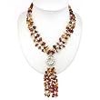 Handmade Golden Brown Jasper Lariat Necklace With Etched Silver Accent Bead