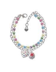 Jewelry: Silver Ornament with Red Snowflake Double Strand Spring Heart Madison Charm Bracelet - Delight