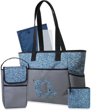 Solid Microfiber Baby Diaper Bag Set of 5, Color Gray and Blue with Elephant Print