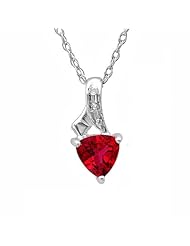 Trillion Created Ruby and Diamond Pendant-Necklace in Sterling Silver
