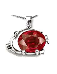 Original Star K (tm) Lucky Pig Pendant With Large Oval Created Ruby 12x10mm in 925 Sterling Silver