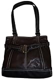 Women's Tignanello Purse Handbag Soft Cinch Leather Tote Brown/Black