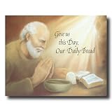 Daily Bread Old Man Praying At Dinner Table Religious Wall Picture Art Print