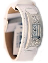 Guess Womens Crystal Accented Stainless Steel Case White Wide Leather Strap Watch W80055L5