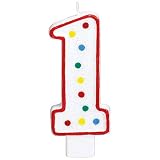 Party Perfect Flat Molded Multicolored Polka Dot Number 1 Celebration Candle, White , 5