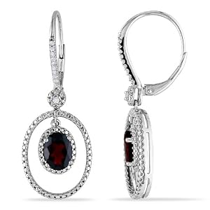 Sterling Silver Garnet and Diamond Earrings (0.12 cttw, G-H Color, I2-I3 Clarity)
