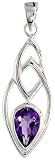 Sterling Silver Marquise-shaped Celtic Pendant, w/ Pear Cut Natural Amethyst Stone, 1 1/2" (39mm) tall