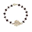 18k Yellow Gold Plated Sterling Silver Genuine Garnet with Diamond Accent Beaded with Leaf Charm Bracelet, 7.25