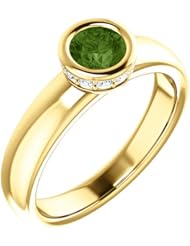 18K Yellow Gold 5.00mm Round Cut Green Tourmaline and Diamond Ring -- LIFETIME WARRANTY