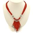 EXP Handmade Red Serpentine & White Pearl Necklace With Antiqued Silver Beads