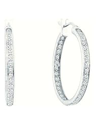 1 cttw 14k White Gold Diamond Inside Out Hoop Earrings (Real Diamonds: 1 cttw)