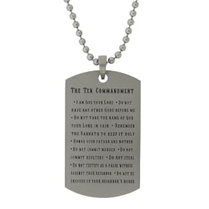 Men's Stainless Steel Dog Tag w/ 10 Commandments, 22