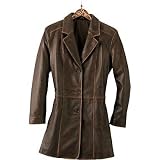 Women's Leather Car Coat - Distressed brown (S)