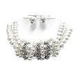Crystal and Multi Row Pearl Beads Necklace and Earrings Set Fashion Jewelry