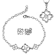 Four Leaf Clover Diamond Cubic Zirconia Lucky Charm Platinum Overlay CAREFREE Sterling Silver Pendant Necklace, Earrings, and Bracelet Set