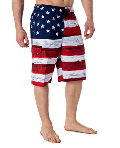 Mens USA Flag Microfiber Hybrid Board Shorts Red XL