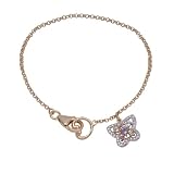18k Yellow Gold Overlay Sterling Silver Multi-Gemstone and Diamond Butterfly Charm Bracelet, 7.25