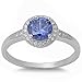 Halo Solitaire Simulated Tanzanite Promise Engagement Ring .925 Sterling Silver Ring Sizes 4-13