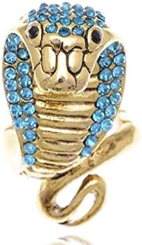 Spicy Key Golden Tone Striking Egyptian Curse Viper Cobra Blue Aqua Rhinestone Ring