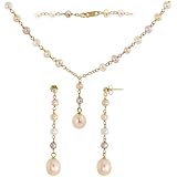 10K Gold and Cream Pearl Set of 17 in. Necklace and Dangling Earrings