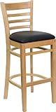 HERCULES Ladder Back Natural Wood Bar Stool with Black Vinyl Seat - XU-DGW0 ....