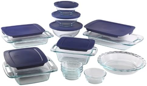 Pyrex Easy Grab 19-Piece Glass Bakeware Set with Blue Lids