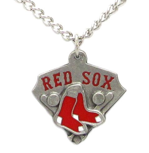 Boston Red Sox Chain Necklace & Enameled Pewter Pendant - MLB Baseball Fan Shop Sports Team Merchandise