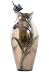 14.75 Inch Victorian Vase Polished Bronzehue Orchid Iris Blue Bird