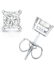 IGI Certified 1/3 cttw Princess-Cut Diamond 4-Prong Stud Earrings in 14K White Gold (G-H Color, VS1-VS2 Clarity)