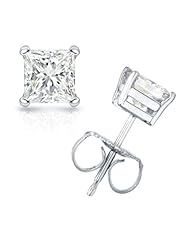 IGI Certified 1/3 cttw Princess-Cut Diamond 4-Prong Stud Earrings in 18K White Gold (G-H Color, VS1-VS2 Clarity)