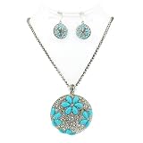 Swarovski Crystal Turquoise Blue Stones Necklace Earrings Set Fashion Jewelry
