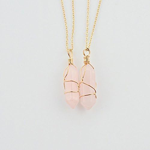 Rose Quartz Hand Wrapped Crystal Gemstone Gold Toned Necklace