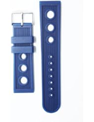 22mm Rally Style Blue Rubber Silicone Diamond Curved Watchband