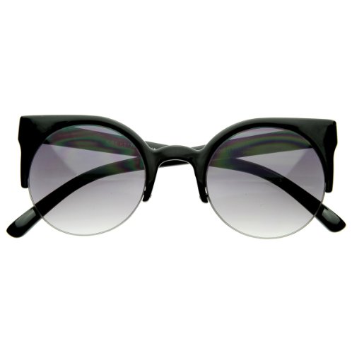 zeroUV - Designer Inspired Round Circle Cat Eye Semi-Rimless Half Frame Sunglasses