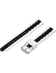 22mm Premium Silicone Striped White / Black - Easily Interchangeable Replacement Watch Band / Strap - Fits All Watches!!!