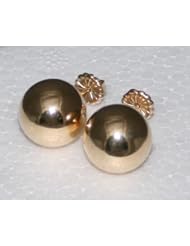 14K Yellow Gold 14mm (0.55") Shiny Big Ball Earrings Friction Backs, 2.61 Grams