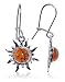 Genuine Honey Amber Sterling Silver Secure Hook Flaming Sun Earrings