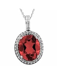 14K White Gold Oval Cut Mozambique Garnet and Diamond Pendant -- LIFETIME WARRANTY
