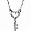 White Gold Heart Diamond Skeleton Key Pendant Necklace