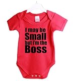 from jonny cotton I may be small but im the boss funny babygrow baby shower gift suit 0/3 Months Red vest black print