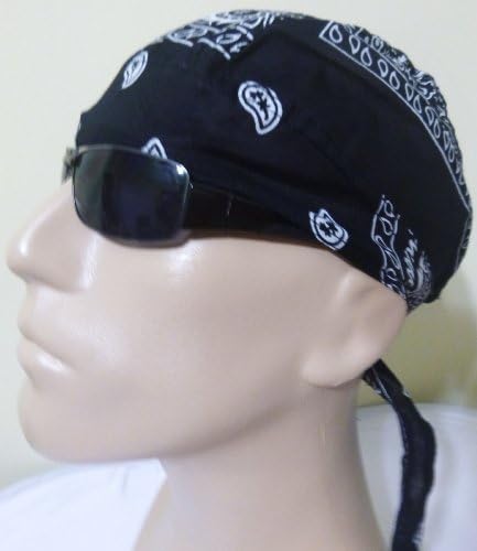 BLACK, EBONY, Paisley Head Wrap Headwrap AKA Bikers Cap, DuRag