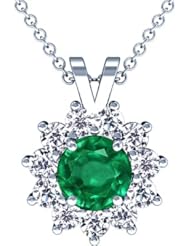 Platinum Round Cut Emerald And Round Diamond Pendant