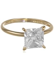 Platinum Plated Sterling Silver Princess-Cut Simulated Diamond Solitaire Ring