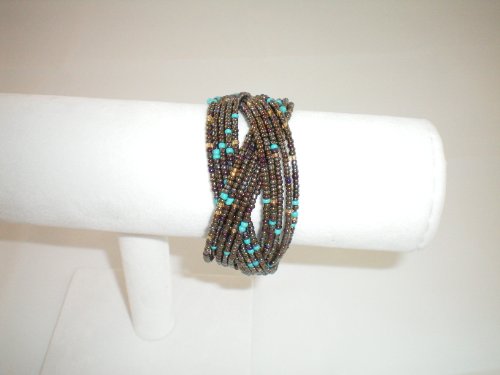 Bracelet Cuff Beads Bronze with specs of turquoise