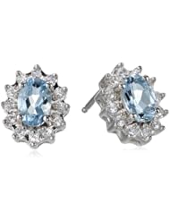 Sterling Silver Birthstone and Created White Sapphire Earrings