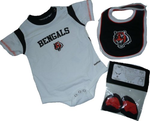 Cincinnati Bengals Baby Onesie / Creeper, Bib, Booties 3 PC Set 18 Month