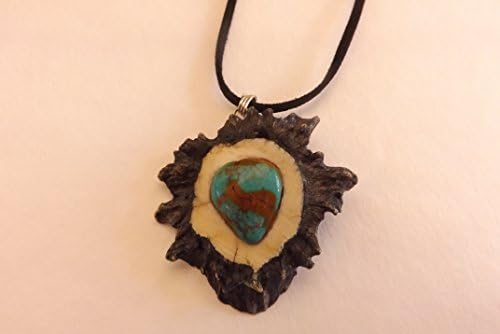 Deer Antler Burr and Natural KingmanTurquoise Pendant. Western and Native American Inspired. Sterling Silver Bail and Black Fabric Chord.