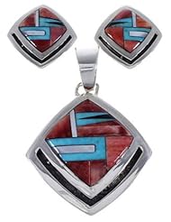 Sterling Silver Multicolor Inlay Pendant Earrings Set DS48154